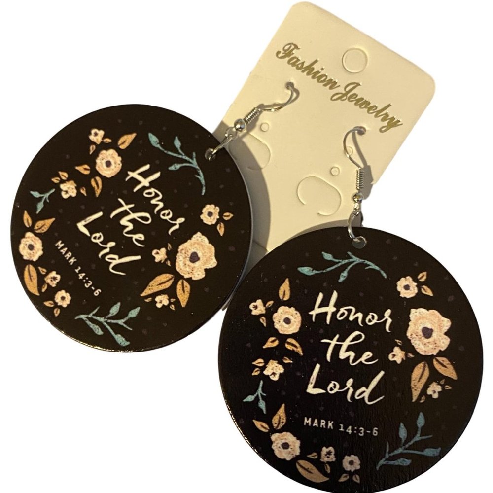 Honor the Lord Wooden painted round drop earrings